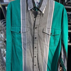 Vintage Roper Rodeo Blue Men's Striped Button Down Shirt